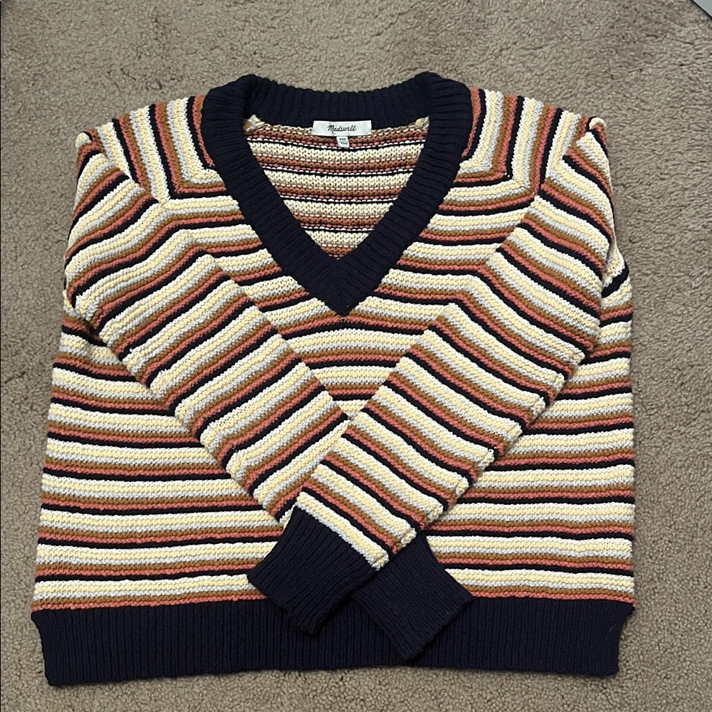Madewell Women’s V-Neck Sweater with Stripes